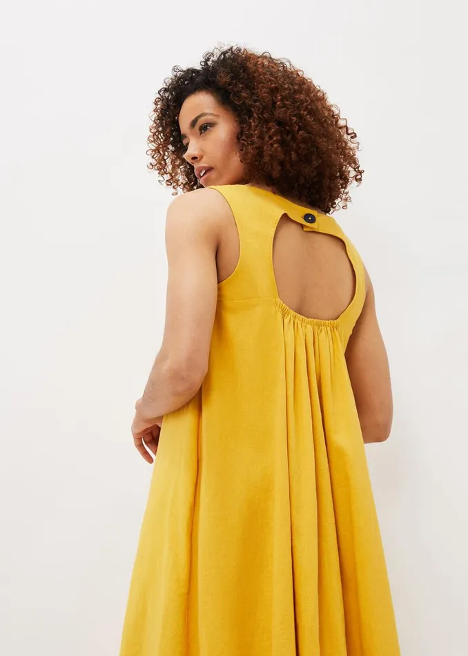 Women Phase Eight Day Dresses Sheila Linen Trapeze Open Back Dress Ochre