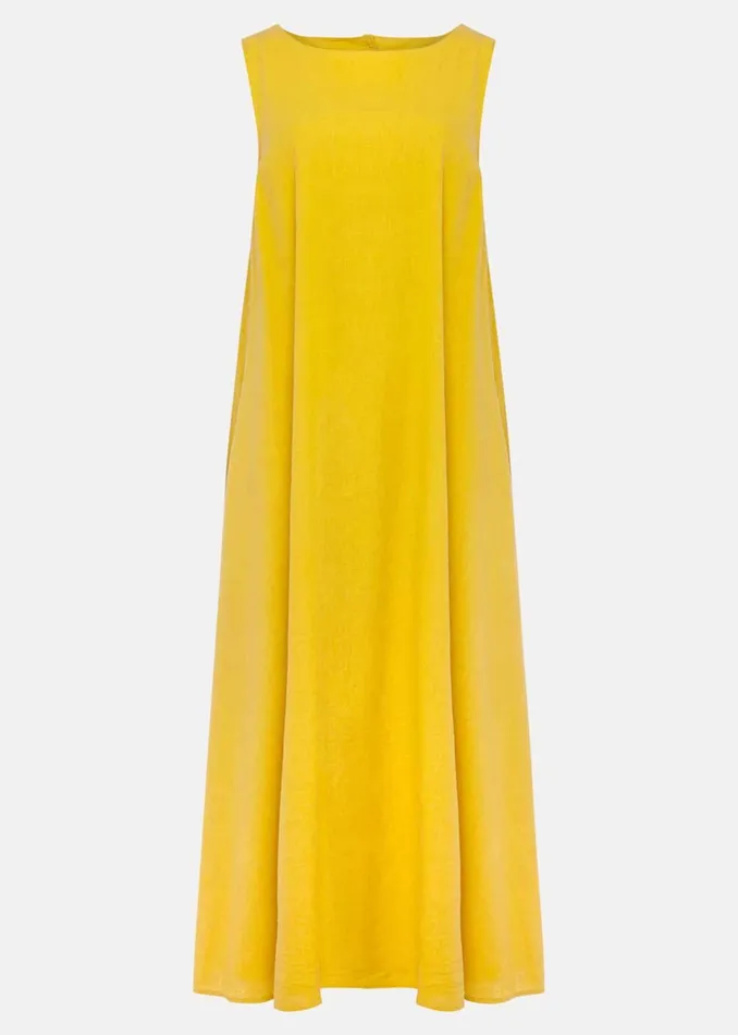 Women Phase Eight Day Dresses Sheila Linen Trapeze Open Back Dress Ochre