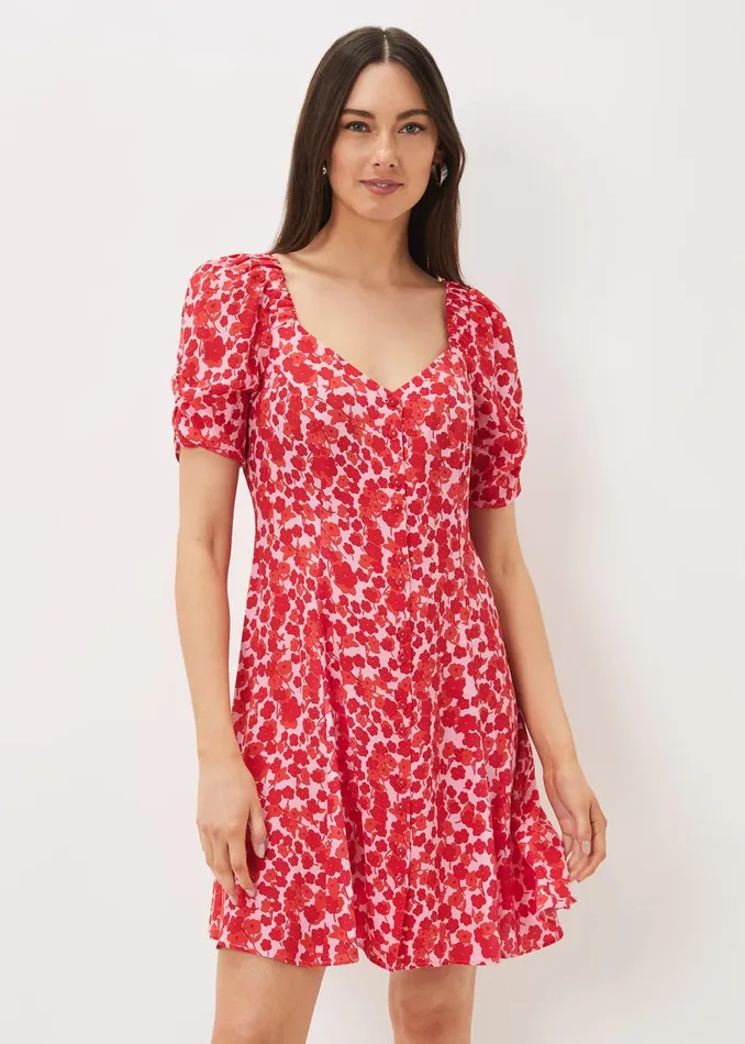 Women Phase Eight Day Dresses Sheryl Floral Tea Dress Pinkred