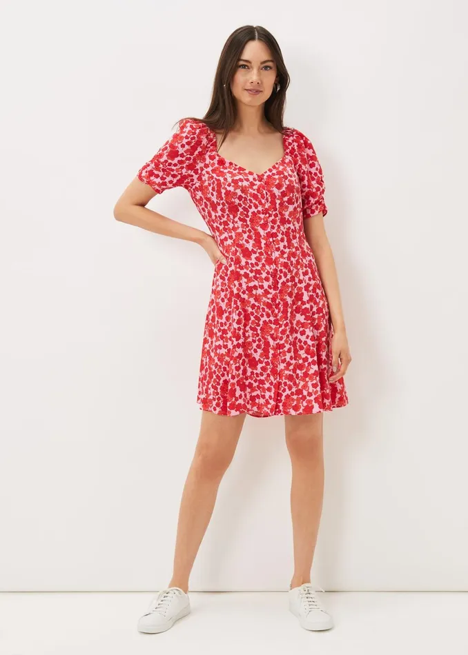 Women Phase Eight Day Dresses Sheryl Floral Tea Dress Pinkred
