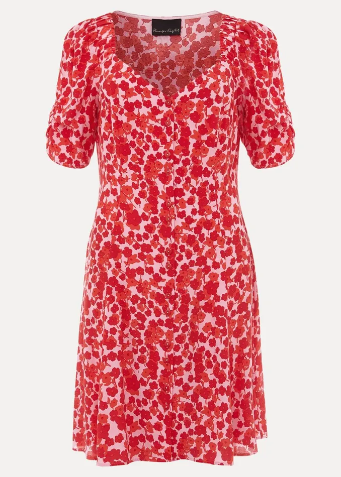 Women Phase Eight Day Dresses Sheryl Floral Tea Dress Pinkred