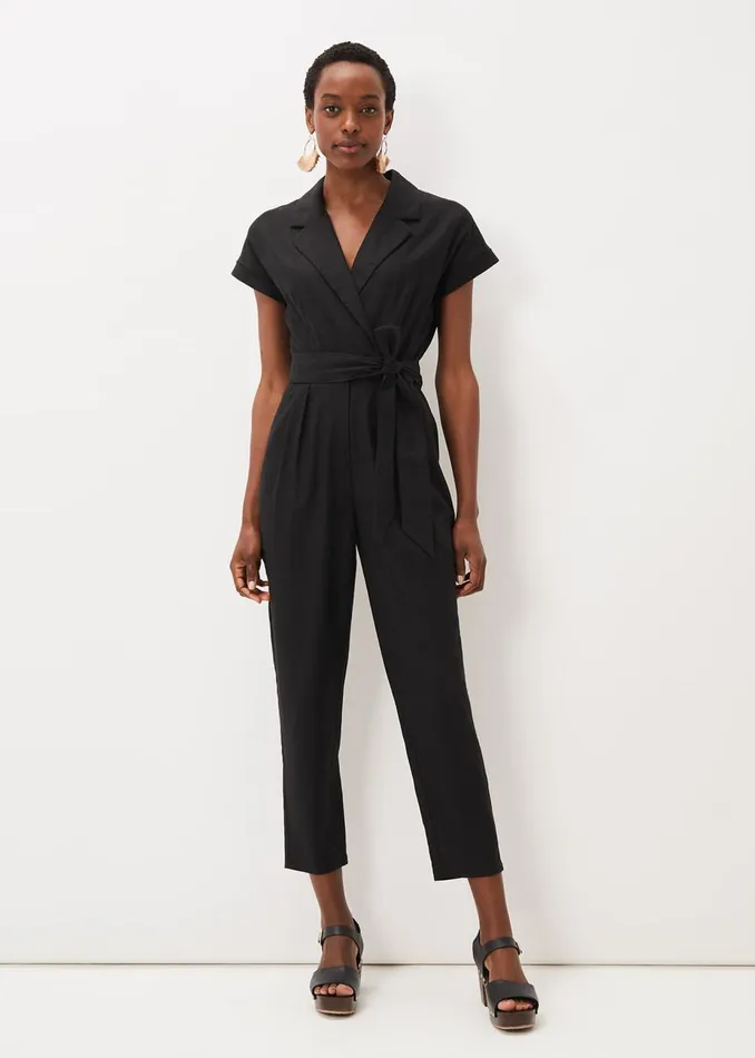 Women Phase Eight Day Dresses Spencer Linen Wide Leg Jumpsuit Black