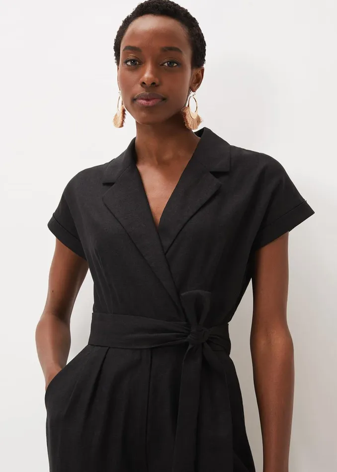 Women Phase Eight Day Dresses Spencer Linen Wide Leg Jumpsuit Black