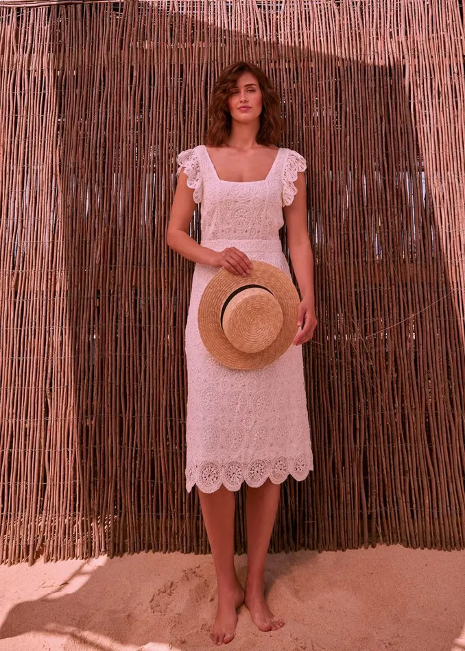 Women Phase Eight Day Dresses Tamari Crochet Knit Dress Ivory