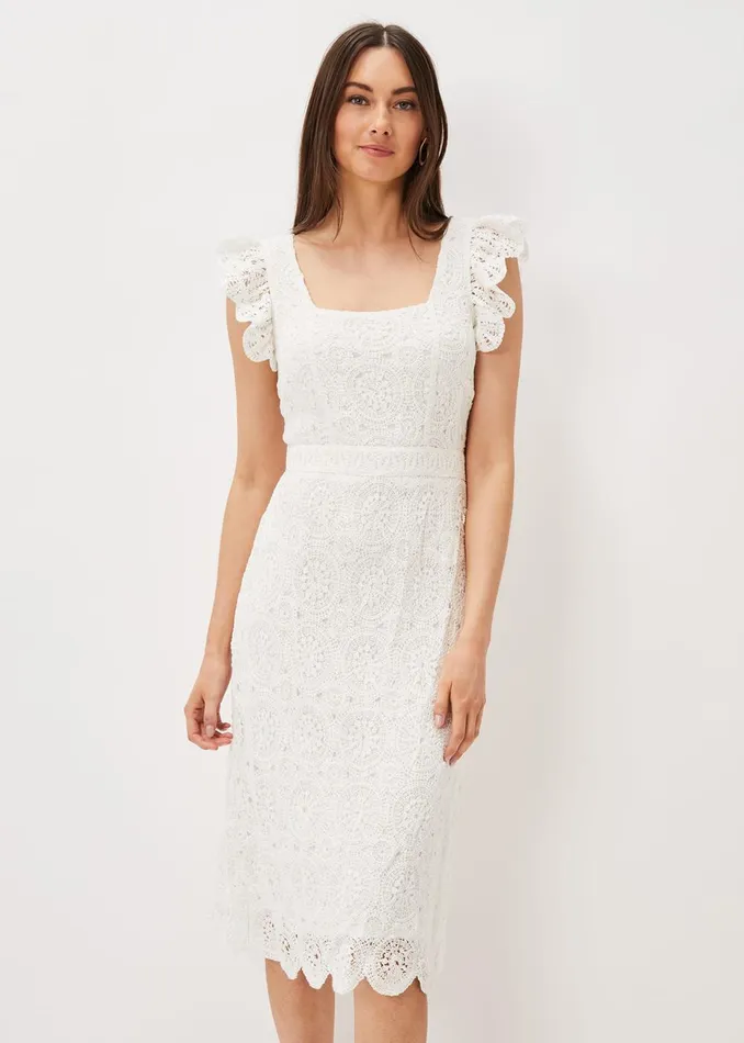 Women Phase Eight Day Dresses Tamari Crochet Knit Dress Ivory