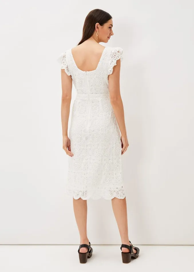 Women Phase Eight Day Dresses Tamari Crochet Knit Dress Ivory