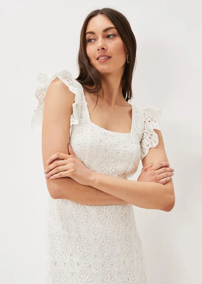 Women Phase Eight Day Dresses Tamari Crochet Knit Dress Ivory