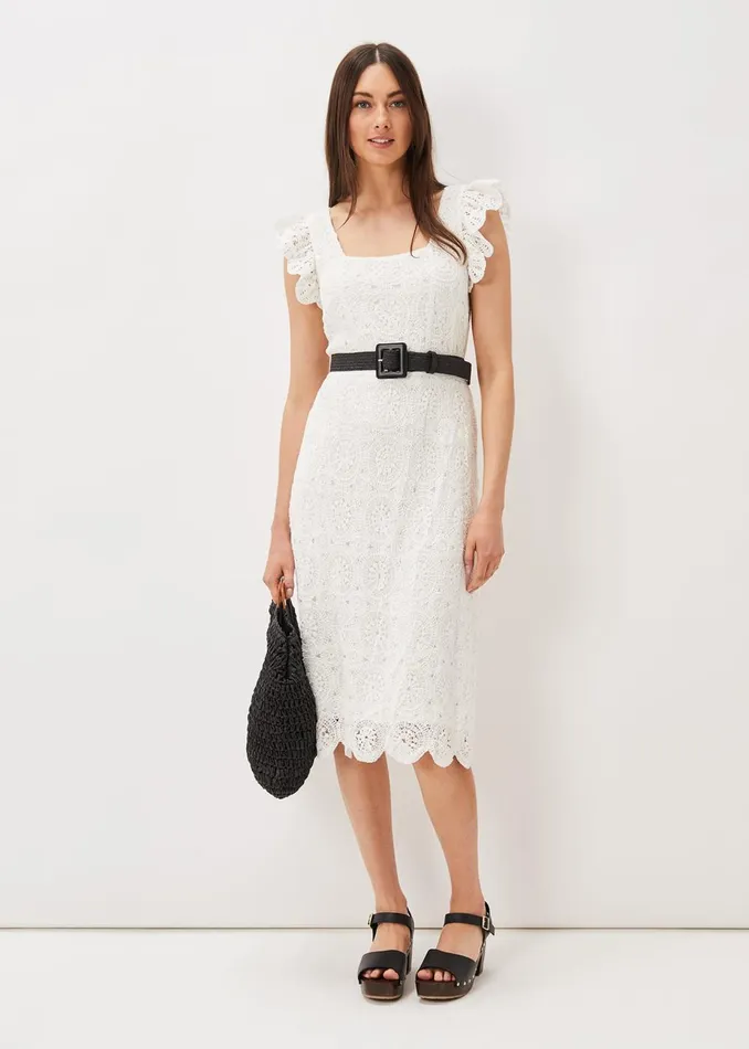 Women Phase Eight Day Dresses Tamari Crochet Knit Dress Ivory