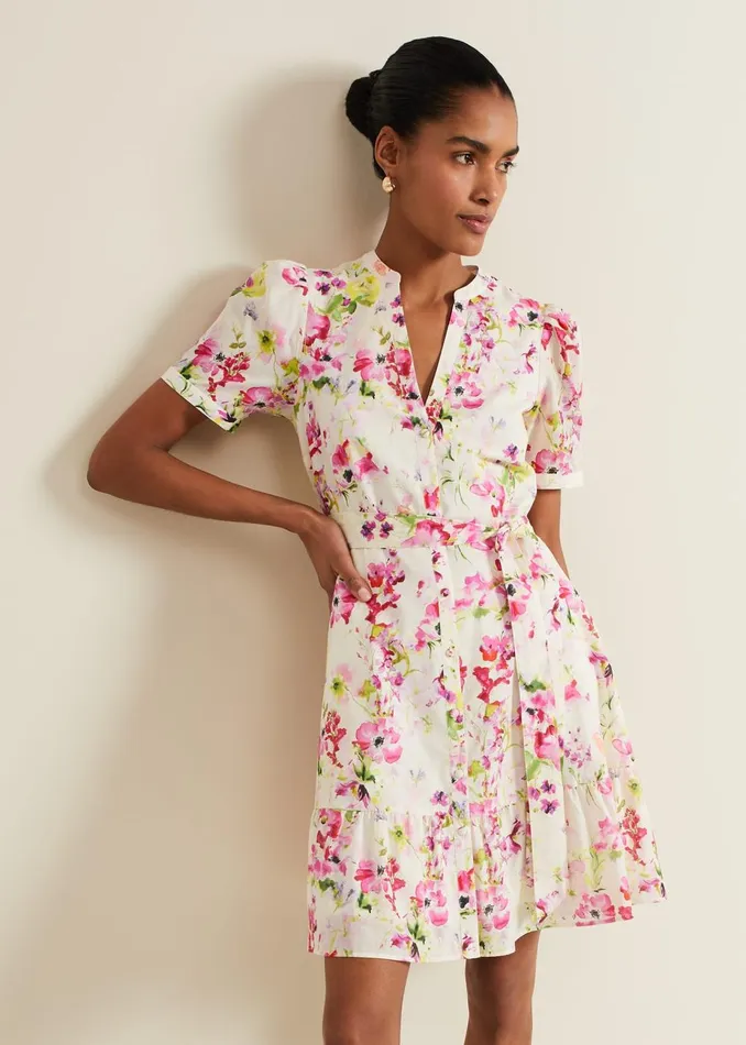Women Phase Eight Day Dresses Velma Cotton Mini Dress Ivory