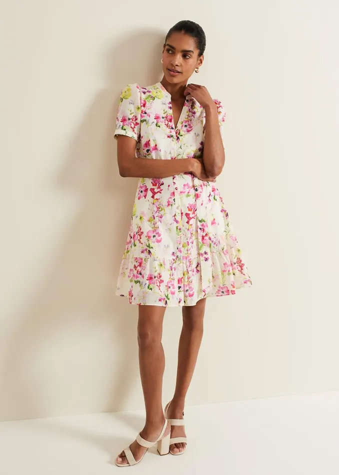 Women Phase Eight Day Dresses Velma Cotton Mini Dress Ivory