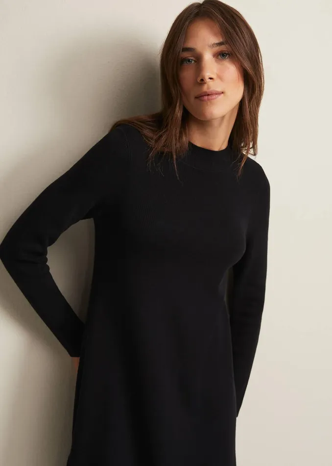 Women Phase Eight Day Dresses Vickie Fine Knit Mini Dress Black