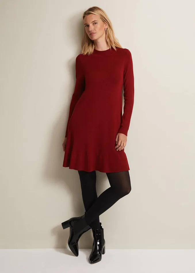 Women Phase Eight Day Dresses Vickie Fine Knit Mini Dress Red