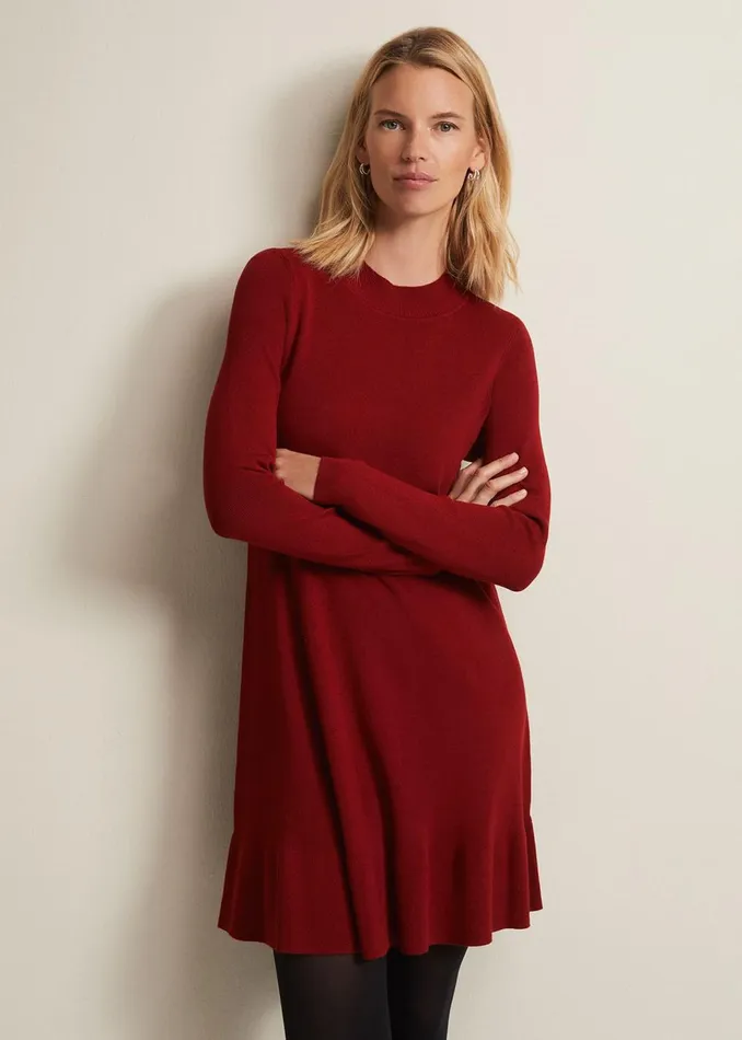 Women Phase Eight Day Dresses Vickie Fine Knit Mini Dress Red