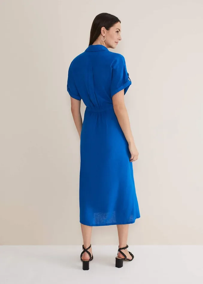 Women Phase Eight Day Dresses Yasse Linen Shirt Dress Blue