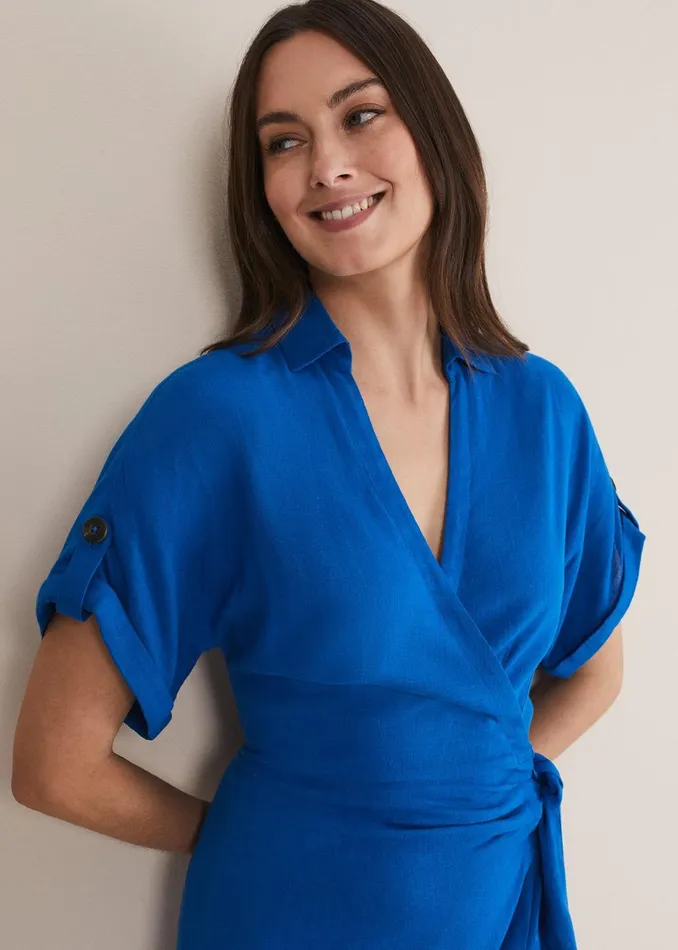 Women Phase Eight Day Dresses Yasse Linen Shirt Dress Blue