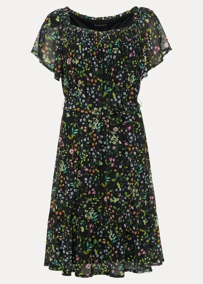 Women Phase Eight Day Dresses Zaylah Shirred Floral Mesh Dress Blackmulti
