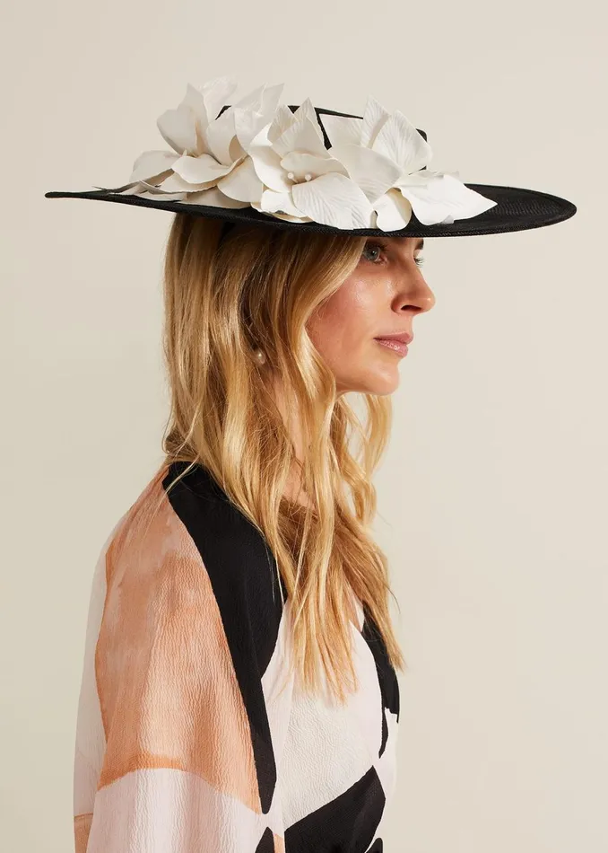 Women Phase Eight Fascinators and Hats 3d Flower Statement Boater Fascinator Blackivory