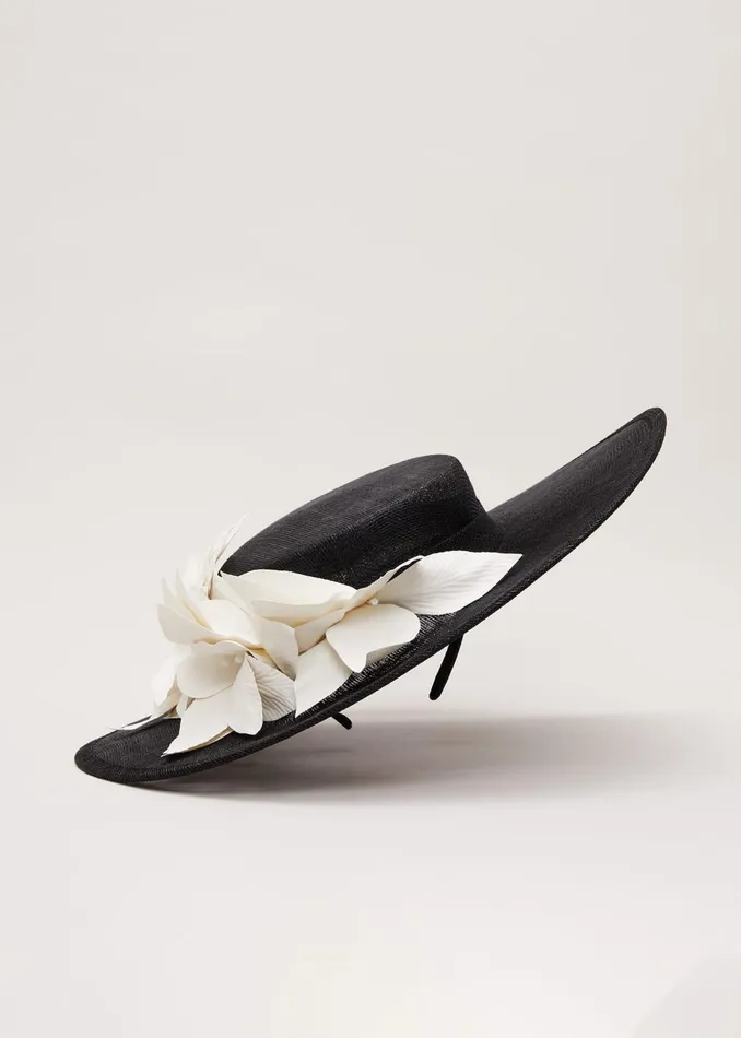 Women Phase Eight Fascinators and Hats 3d Flower Statement Boater Fascinator Blackivory