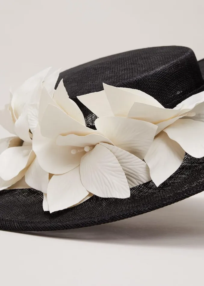 Women Phase Eight Fascinators and Hats 3d Flower Statement Boater Fascinator Blackivory