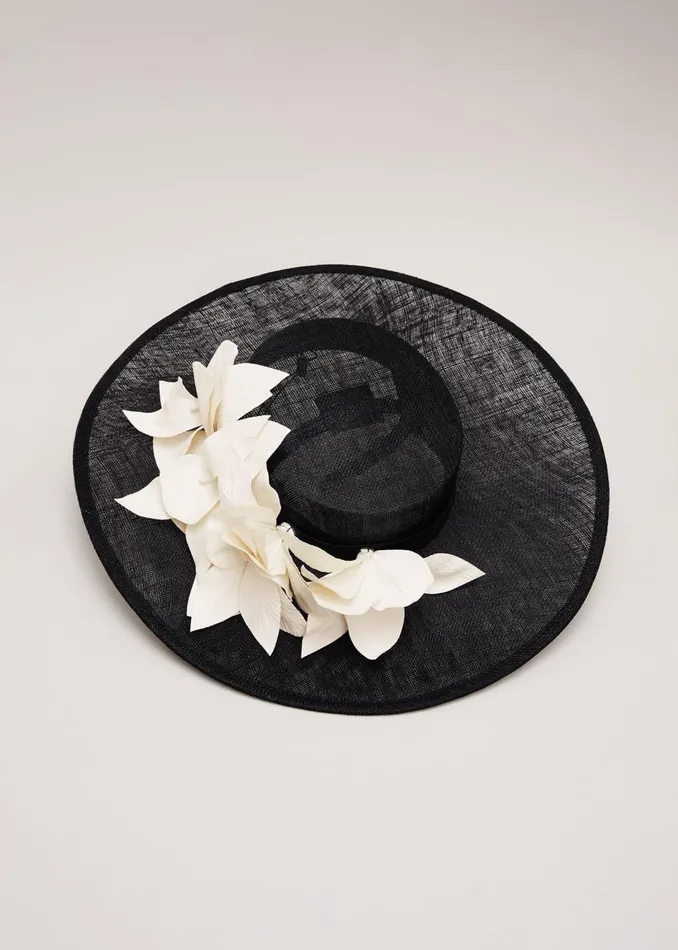 Women Phase Eight Fascinators and Hats 3d Flower Statement Boater Fascinator Blackivory