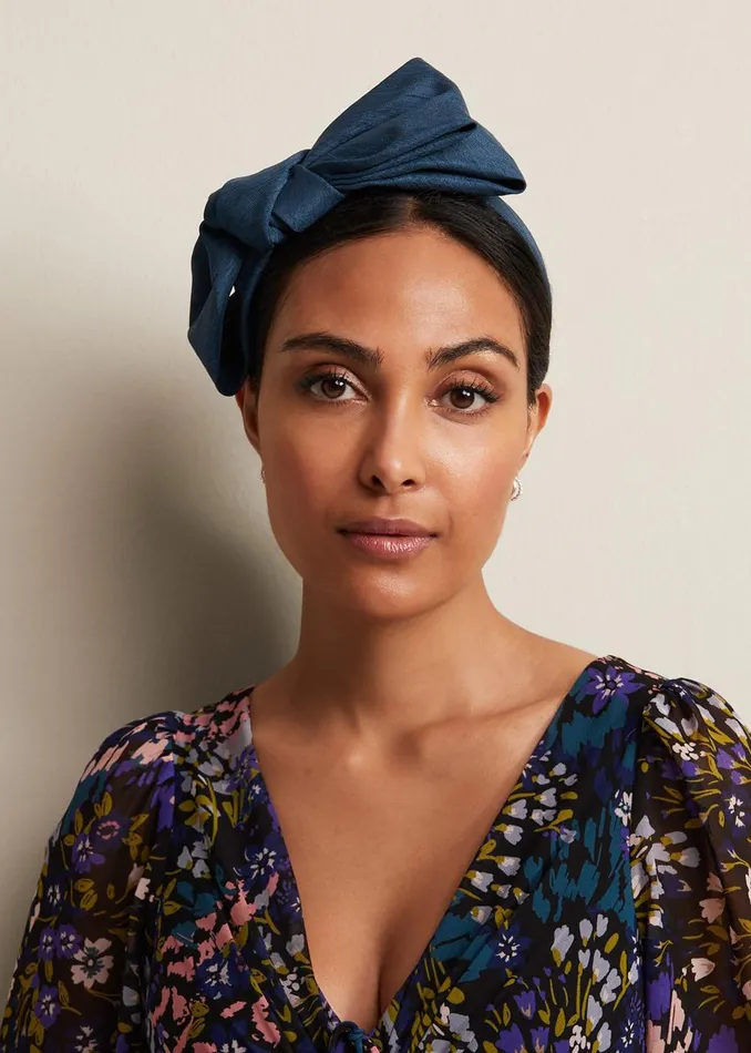 Women Phase Eight Fascinators and Hats Blue Silk Bow Headband Teal