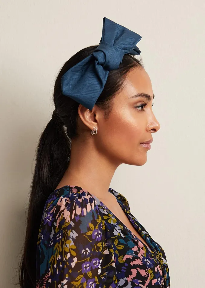 Women Phase Eight Fascinators and Hats Blue Silk Bow Headband Teal