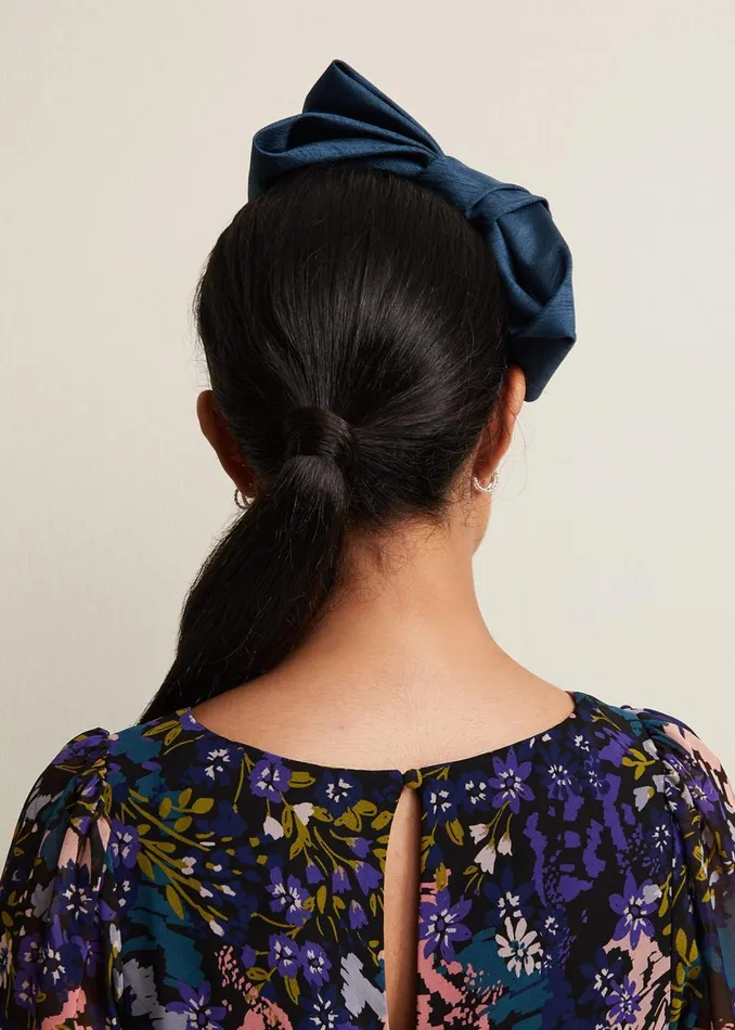 Women Phase Eight Fascinators and Hats Blue Silk Bow Headband Teal