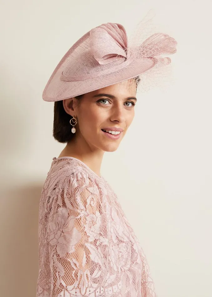 Women Phase Eight Fascinators and Hats Bow Twist Back Disc Fascinator Pale Pink