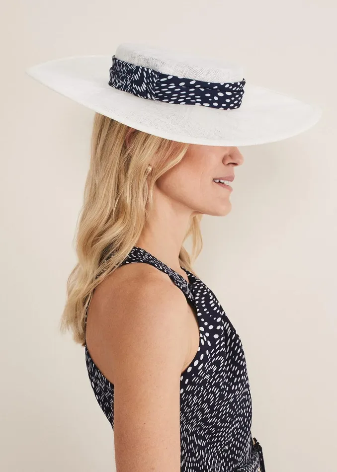 Women Phase Eight Fascinators and Hats Ivory Spotted Trim Boater Fascinator Ivory