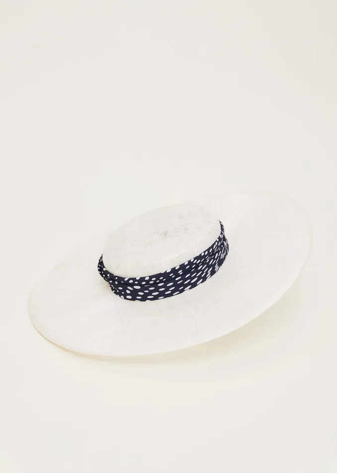 Women Phase Eight Fascinators and Hats Ivory Spotted Trim Boater Fascinator Ivory