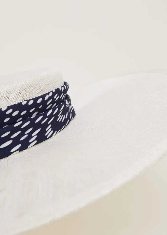 Women Phase Eight Fascinators and Hats Ivory Spotted Trim Boater Fascinator Ivory