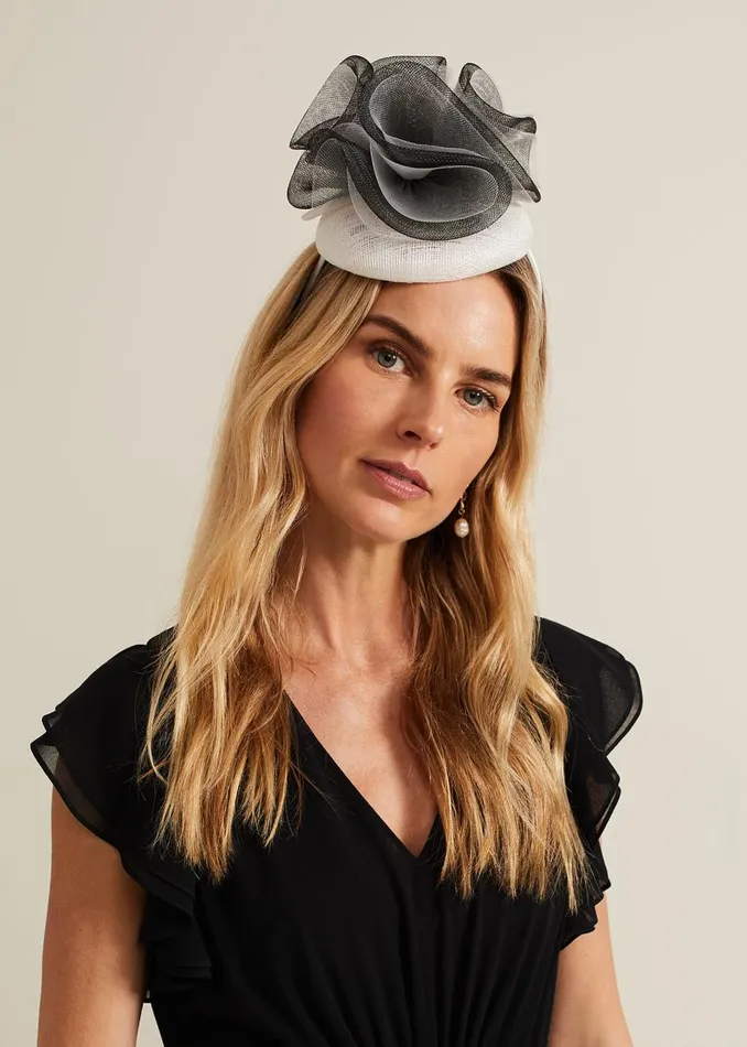 Women Phase Eight Fascinators and Hats Ruffle Pillbox Fascinator Blackivory