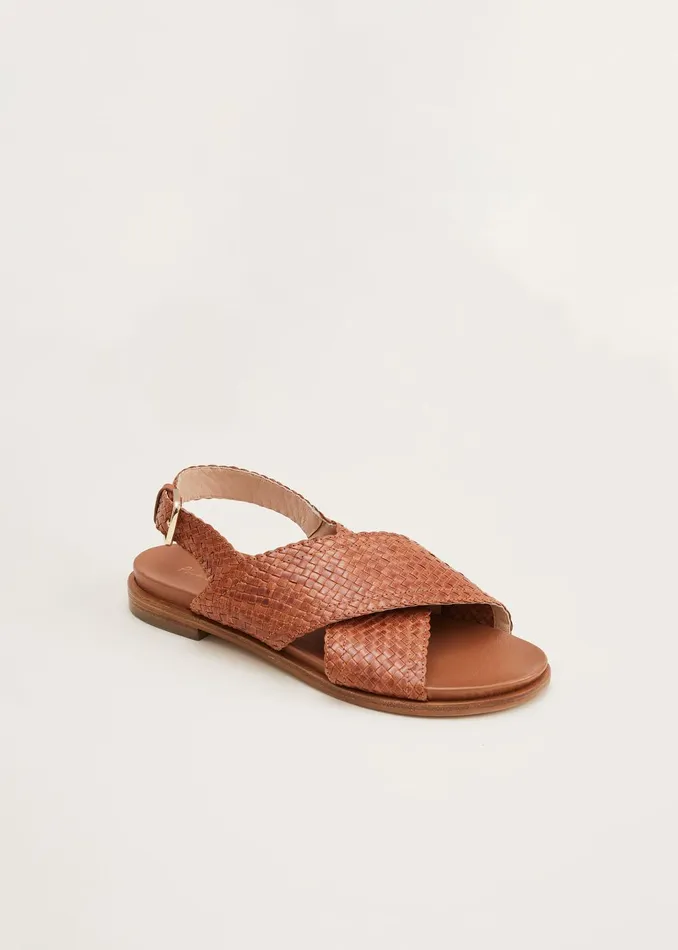 Women Phase Eight Flats Elle Leather Crossover Sandals Tan