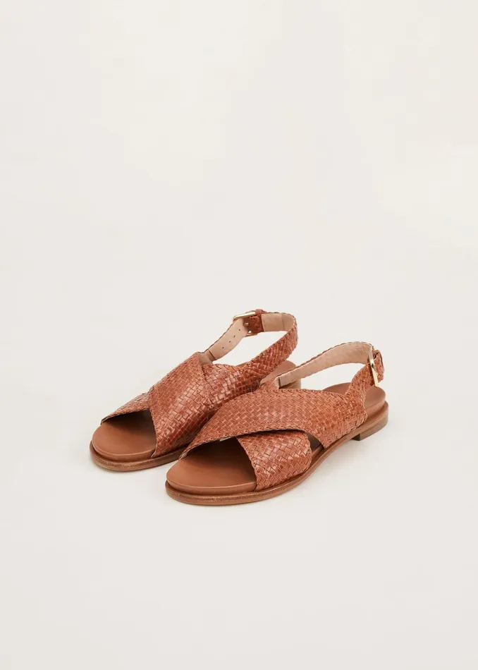 Women Phase Eight Flats Elle Leather Crossover Sandals Tan