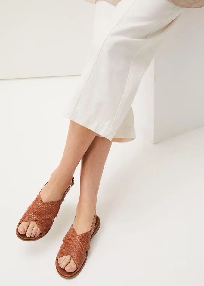 Women Phase Eight Flats Elle Leather Crossover Sandals Tan