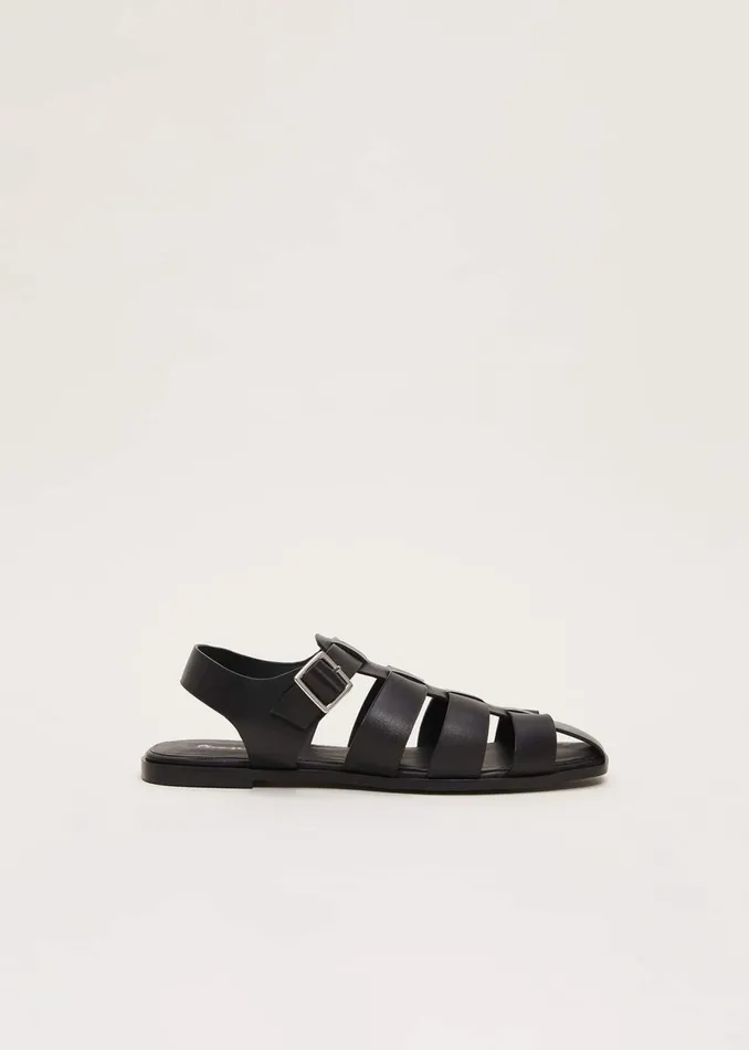 Women Phase Eight Flats Leather Chunky Strap Sandal Black