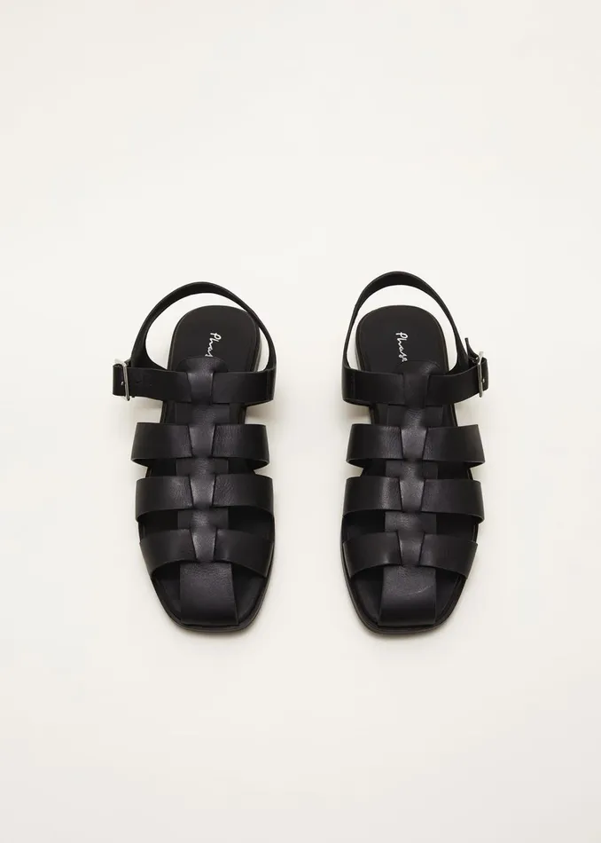 Women Phase Eight Flats Leather Chunky Strap Sandal Black