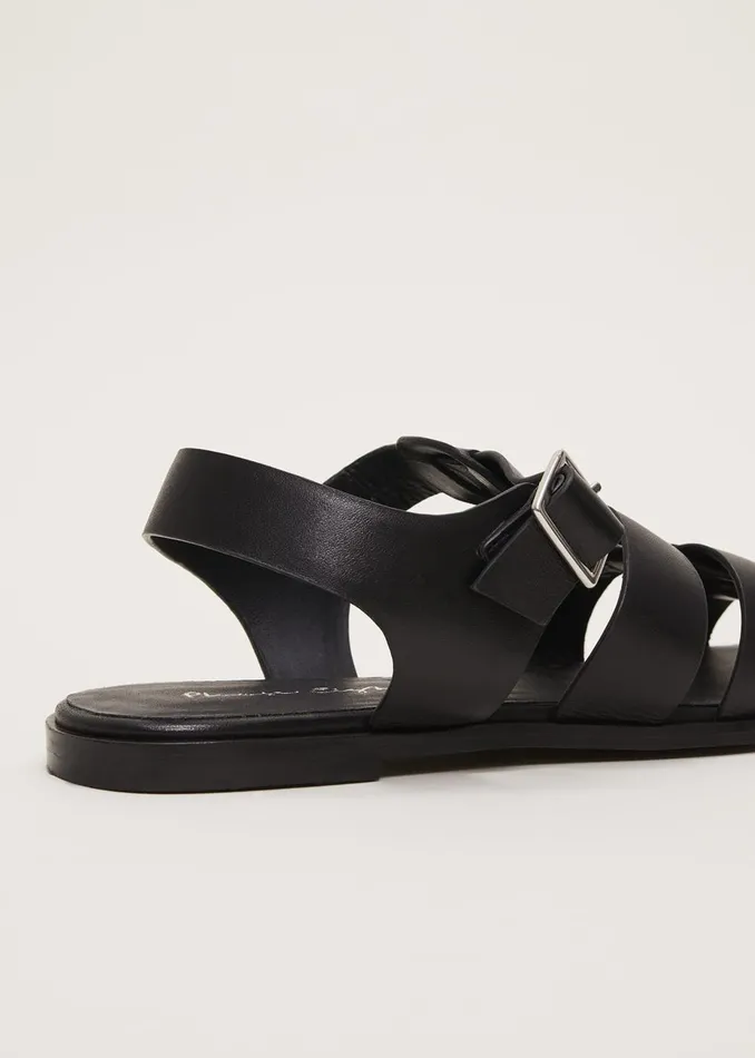 Women Phase Eight Flats Leather Chunky Strap Sandal Black