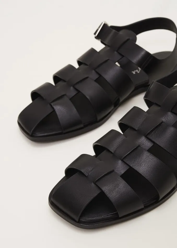 Women Phase Eight Flats Leather Chunky Strap Sandal Black