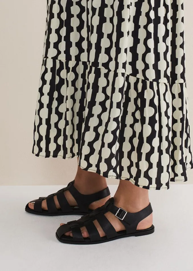 Women Phase Eight Flats Leather Chunky Strap Sandal Black