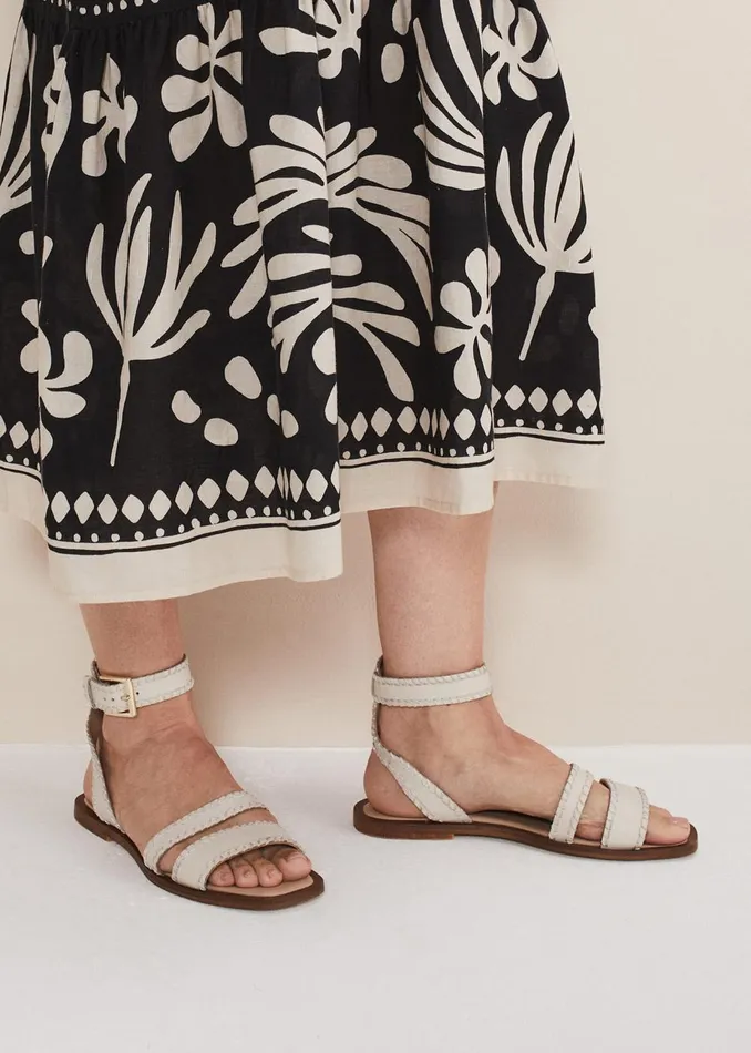 Women Phase Eight Flats Leather Flat Sandals Cream