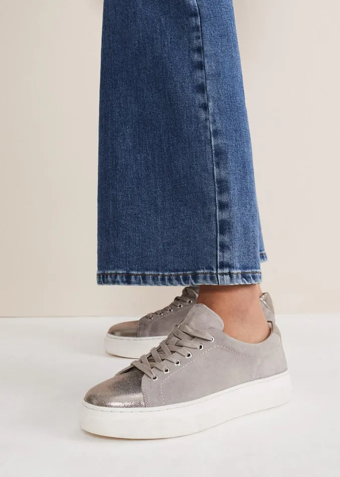 Women Phase Eight Flats Metallic Trainer Grey