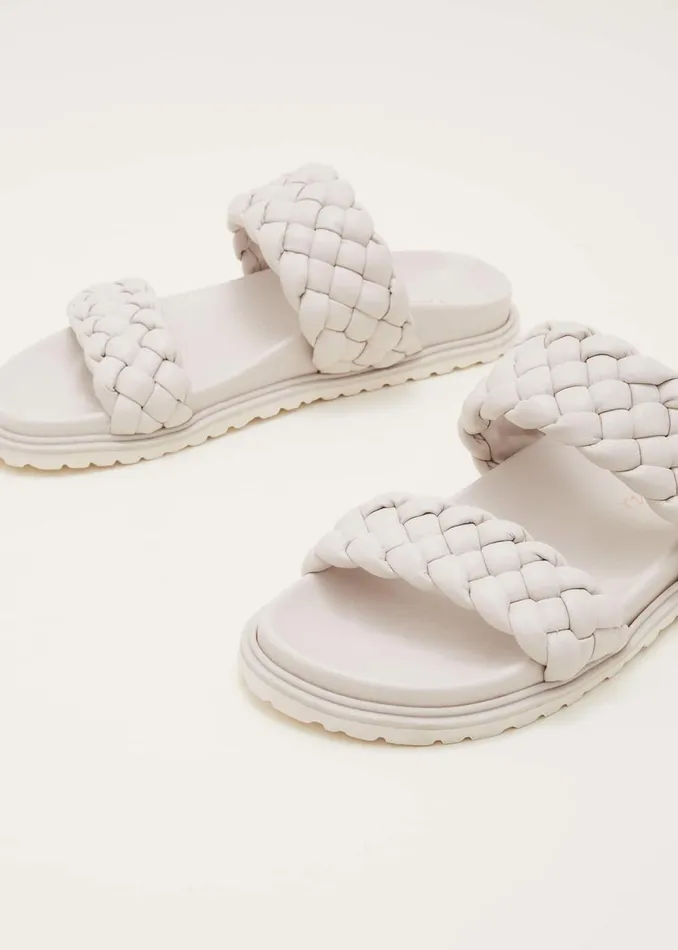 Women Phase Eight Flats Plaited Leather Slider Cream