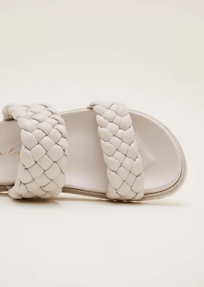 Women Phase Eight Flats Plaited Leather Slider Cream