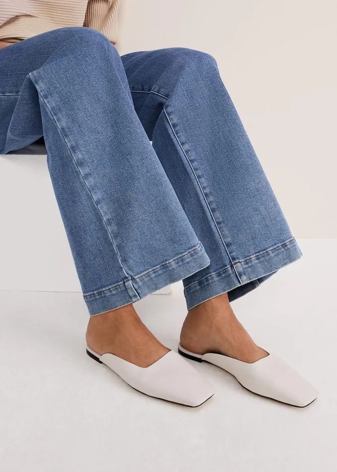 Women Phase Eight Flats Slip On Mule Shoe Ivory
