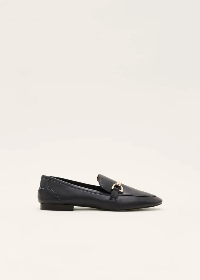 Women Phase Eight Flats TBar Leather Loafers Navy