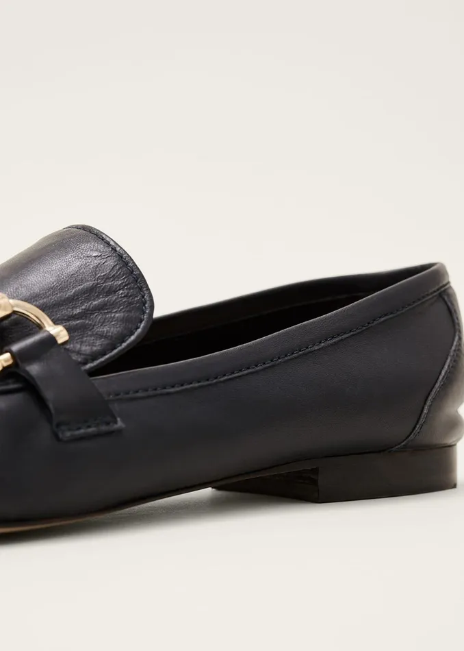 Women Phase Eight Flats TBar Leather Loafers Navy