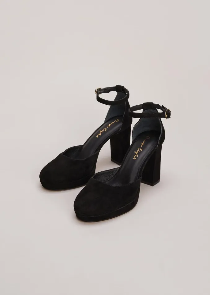 Women Phase Eight Heels Black Suede Platform Heels Black