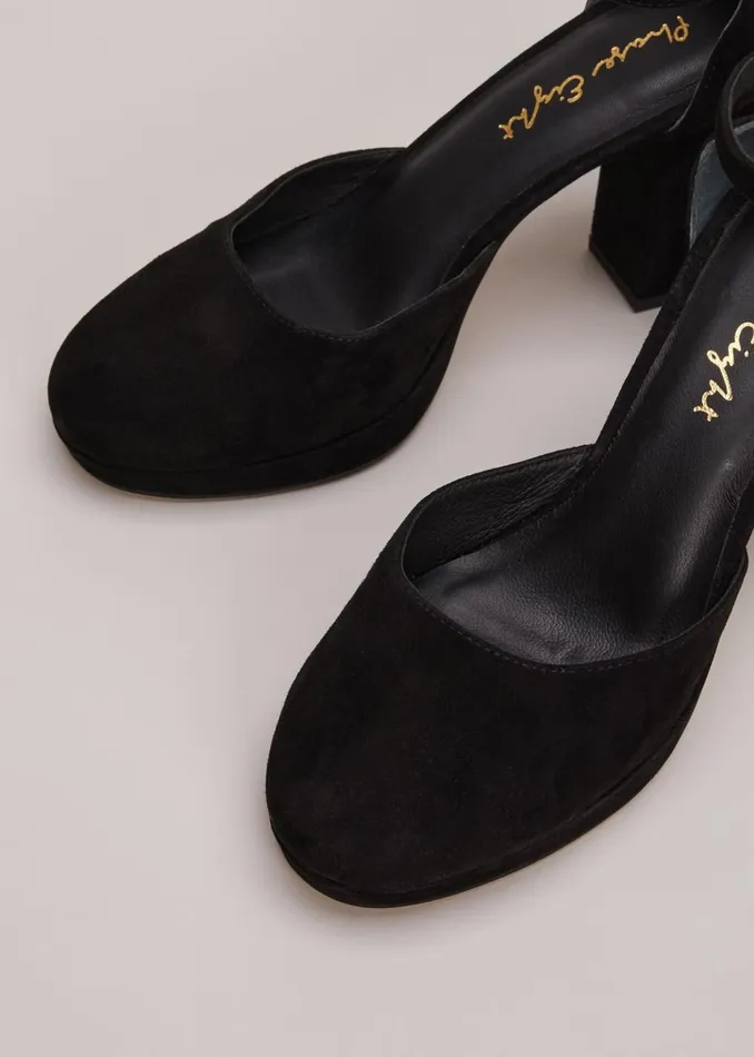 Women Phase Eight Heels Black Suede Platform Heels Black