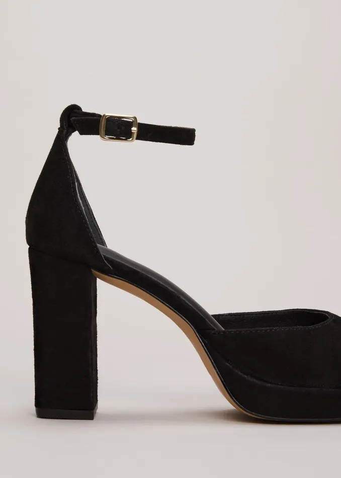Women Phase Eight Heels Black Suede Platform Heels Black